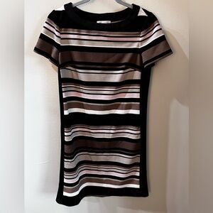 London Times Black and Brown Striped Mini Dress